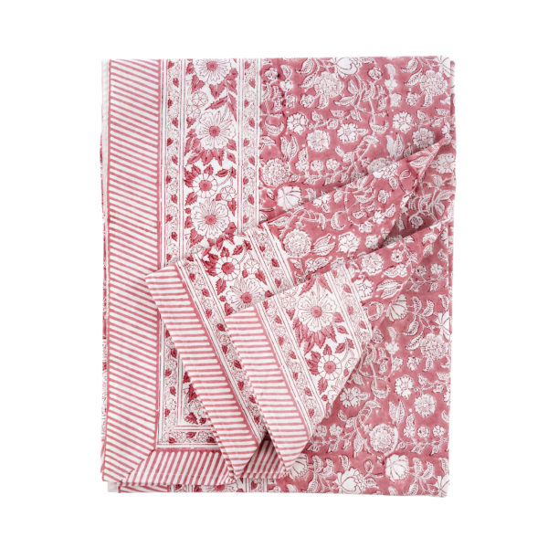 Pink Primrose Block Print Tablecloth