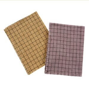 S/2 Cotton Check Tea Towels, Purple/Sand